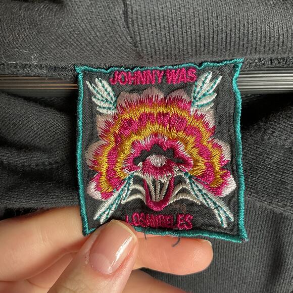 Johnny Was Long Angeles Floral Embroidered Pullover Hoodie Black - Picture 8 of 12